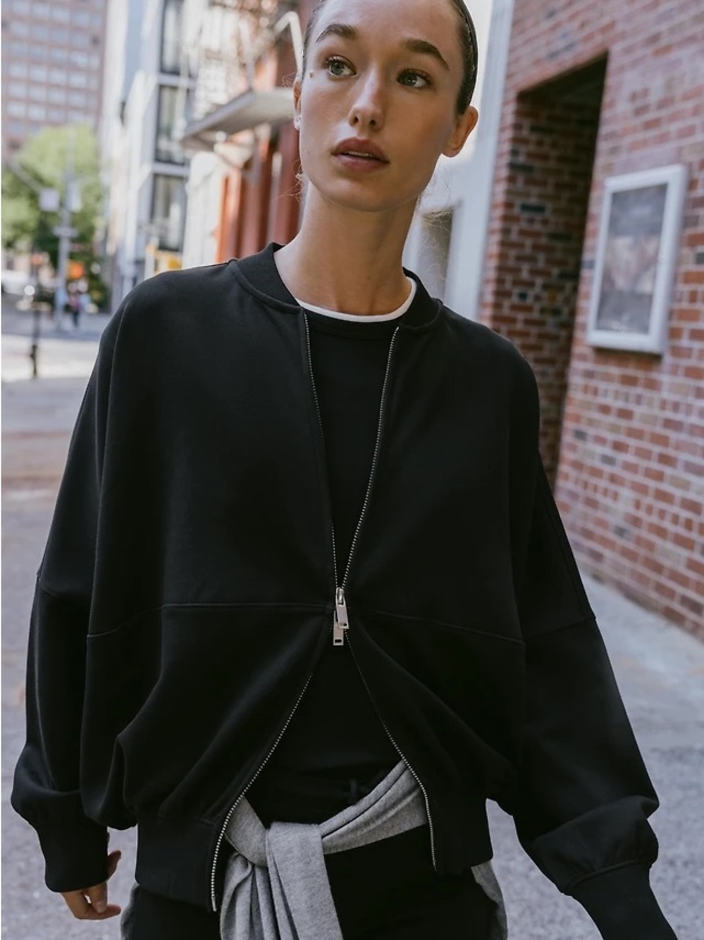 Black Oversized Double Zip Jacket - Women